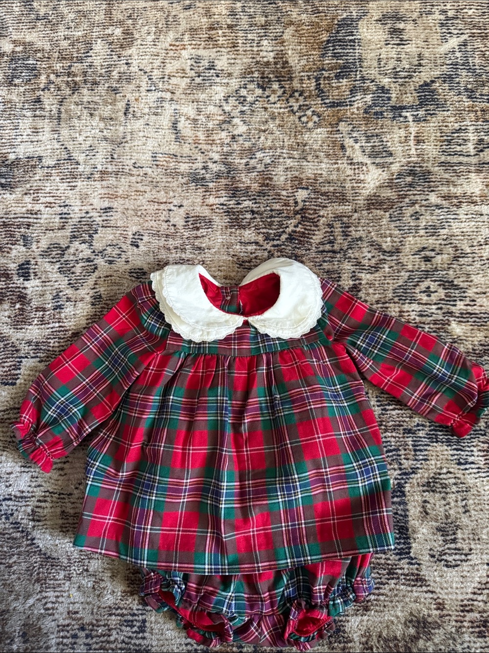 Janie and Jack Red and Green Plaid Dress with Lace Collar